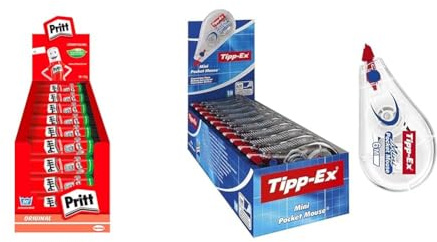 Pritt Klebestift, sicherer und kinderfreundlicher Kleber & Tipp-Ex Korrekturroller Mini Pocket Mouse, 6m x 5mm, 10er Pack, Ideal für das Büro, das Home Office oder die Schule