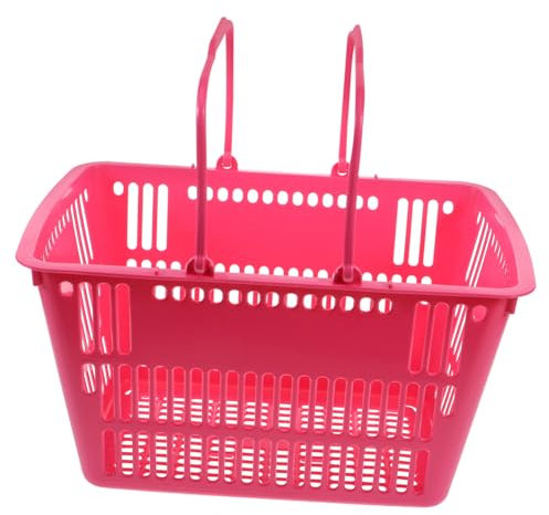 TOKIDNY Panier De Rangement Plastique Robuste à Poignée Capacité Importante Épais Pour Magasins Supermarchés Et Fruits Conteneur Polyvalent Rose Pour Stockage Et Courses