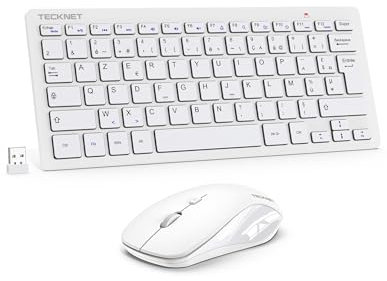 TECKNET Clavier et Souris sans Fil, 2,4 G Silencieux avec Récepteur Nano USB, France AZERTY, 12 Raccourcis Multimédia pour Ordinateur, PC, Ordinateur Portable, Ordinateur de Bureau