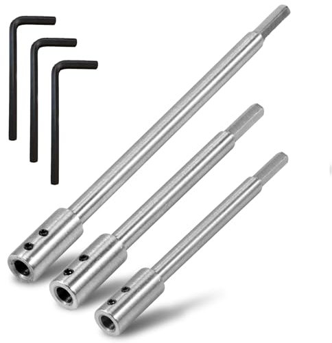 FALESOUL 3Pcs Forstner Bit Extension for 3/8 Round Shank, High-Carbon Steel Wood Spade Drill Bit Extender, for Adding Over 8+3/4 inches to 5+3/8 inches inches of Drilling Depth (10+6.7+6.6 inch)