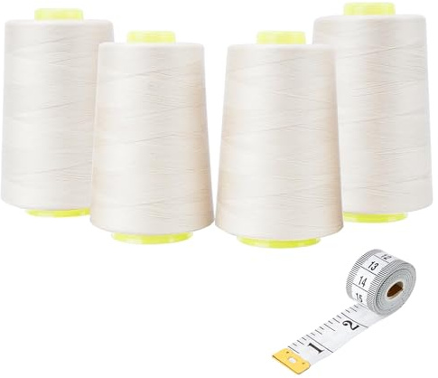Zythrem Lot de 4 cônes de fil à coudre en polyester pour surjeteuse 40S/2 (120), 4 5 000 m de long pour surjeteuse et surjeteuse (ivoire)