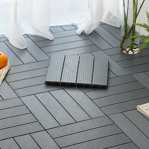 HGOuhK Dalles de Balcon en Bois Plastique 12 Dalles de terrasse emboîtables en Plastique, Dalles de Patio carrées découpables, revêtement de Sol extérieur en Plastique imperméable pour Sol de Jardin,