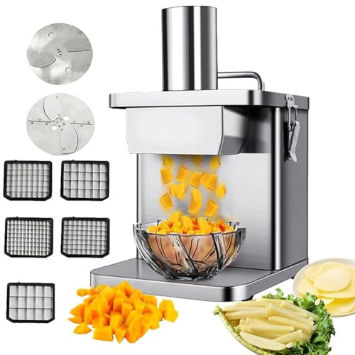 Picadora De Verduras Comercial, Trituradora AutomáTica De Zanahorias De 250 W, Cortadora De Frutas EléCtrica, Procesador De Alimentos Multifuncional, MáQuina Cortadora De Cubitos,Silver
