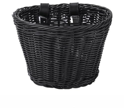 GreatRise Fahrradkorb Kunststoff Fahrrad Korb Weidenkorb Vorne Laufrad Korb Abnehmbar Lenkerkorb mit Verstellbare Lederriemen, für die meisten Fahrräder, alle Altersgruppen Schwarz-Mittel