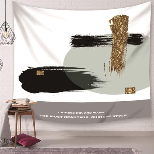 Homxi Wall Tapestry Wandbehang 150 x 130 CM,Wandteppiche Kinderzimmer Wanddeko Polyester Abstraktes Muster Wandteppich Wandbehänge Schwarz Gold
