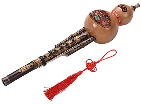 Funien Chinesische Handgemachter schwarzer Bambus Hulusi Gourd Cucurbit Flöte Volksmusikinstrument Tonart C mit Fall für Anfänger Music Lovers