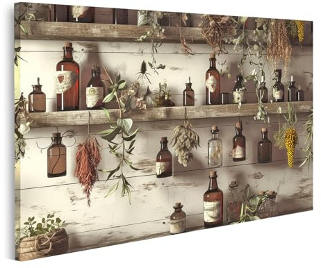 islandburner Quadro su tela bottiglie di farmacista vintage e piante secche per sala da pranzo amanti vintage ristorante immagini murali poster