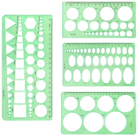 4 Pcs Circular Templates for Drawing,Plastic Circular Drawing Stencils Geometry Template Ruler,Drawing Measurement Circle Drawing Tool for Drawing Measuring Designing (Green)