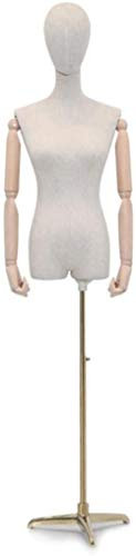 SHANYAYALI Weibliche Schaufensterpuppe Torso Körper Kopf Kleid Form für Kleidung Display mit Holz Hände und Stativ Ständer Metall (Gold)