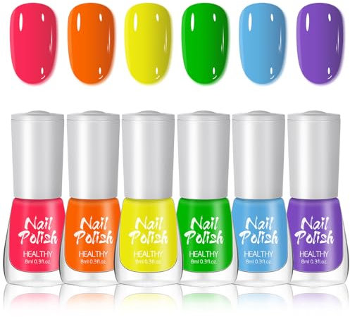 6 Farben Nagellack Neon Set - Atmungsaktiv Schnell Trocknend Nagelack - Ungiftig Nagellack auf Wasserbasis - Hochglanz Glitzer Nail Polish für Frauen DIY Salon Geschenk Maniküre (Colorful)