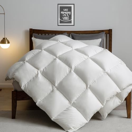 APSMILE Down Comforter Queen Size, All Season Duvet Insert, Ultra-Soft High Fill-Power Bedding Comforter, Fluffy Medium Warm Hotel Collection with Corner Tabs, 90x90, White