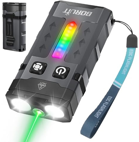 BORUIT EV20L Mini Lampe de Poche avec Faisceau Vert, 1100L Lampe Torche | Rechargeable Mini Lampe avec Clip, IP66 Imperméable à l'eau, Base Magnétique, pour le Camping Réparation Extérieur Urgence