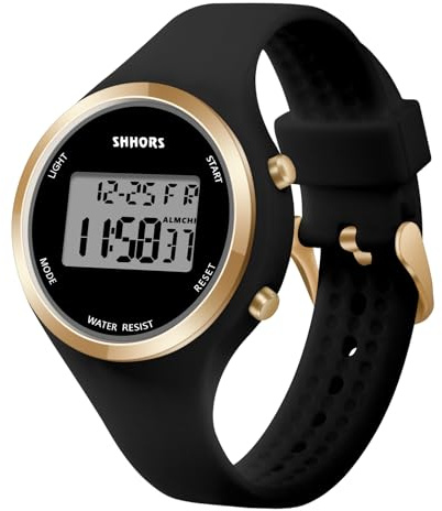 AOOSU Reloj para Mujer con Correa de Silicona, Relojes Deportivos de LED, Relojes Digitales con Alarma Luz LED y Fecha, Reloj de Pulsera para Exteriores para Estudiantes y Niñas (Negro)