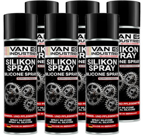 VE-INDUSTRIES Silikonspray im 6er-Pack (je 400 ml) – schmiert, pflegt und schützt vielseitig: Ideales, fettfreies Trenn- und Gleitmittel für Kunststoff, Gummi, Holz und Metall.