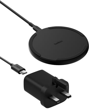Belkin Wireless Charging Pad 15W - Qi Charger, Charging Station for Apple iPhone 17, Air, 16, 15, 14, 13, 12 Series, AirPods, Samsung Galaxy, Google Pixel - 1.5m Cable Included (No PSU) - Black