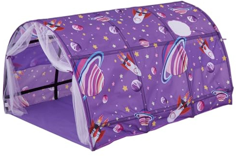 Sängtält 140 x 100 x 80 cm Oxford-tyg säker och rolig planetstema full storlek sängtält bärbar barn lektunnel med nätgardin för inomhus hem full storlek barn inomhus