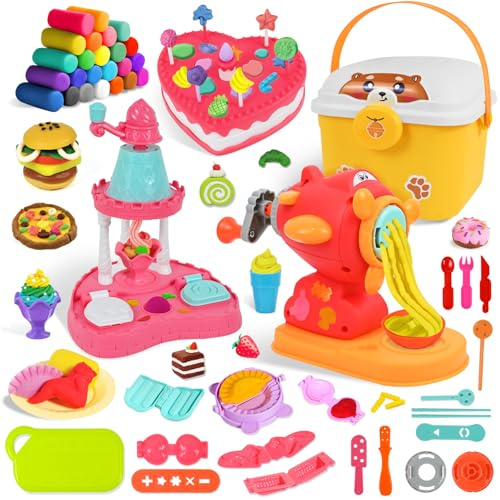 PATEMZON Pasta Modellabile, Set di Plastilina Strumenti per Bambini, 86 Pezzi con 24 Lattine di Plastilina, Macchina per Gelato Gnocchi in Pasta, Giochi Bambini Regalo per Ragazzi Ragazze 3+ Anni