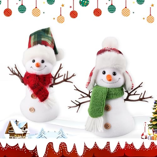 panemy Weihnachtspuppen, 2er-Pack Weihnachten Deko, Weihnachtsfiguren Klein, Hautfreundlicher Stoff, SüßE Form, Passend für Winterdeko, PlüSchtier Weihnachten, (Roter Schneemann)