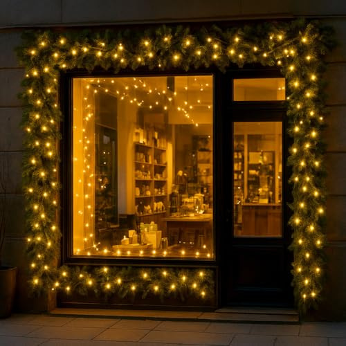 Catena Luminosa Professionale 100 LED Luce Calda, Cavo Bianco, Effetto Cielo Stellato Fisso e Intermittente, Collegabile fino a 20 Catene, Luci Natalizie da Esterno e Interno per Decorazioni