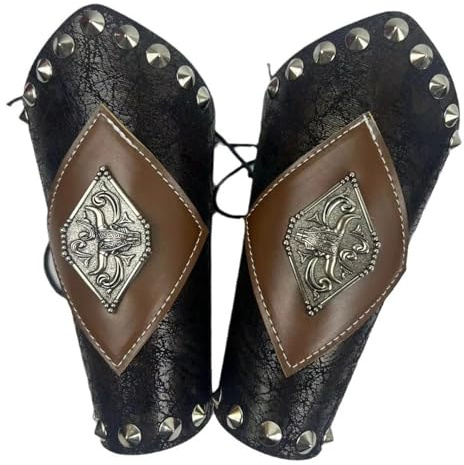 Beinschienen Mittelalter,Mittelalter Schuhe Mittelalterliches Armband aus PU-Leder mit Pelz, Steampunk-Kostüm for Männer, Armrüstung, Halloween-Zubehör(Style1)