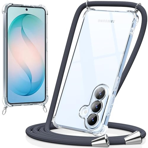 caslord Handyband kompatibel mit Samsung Galaxy S26 | Transparent Hülle mit Handykordel | Handyhülle für zum Umhängen | für Sport Reisen Partys Einkäufe Babypflege | Dunkelgrau