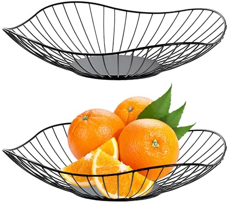 ZYQUES Cesto per frutta in filo nero, grande ciotola per frutta in metallo, moderno, supporto per verdure, snack, bancone da cucina, centrotavola, decorazione per la casa