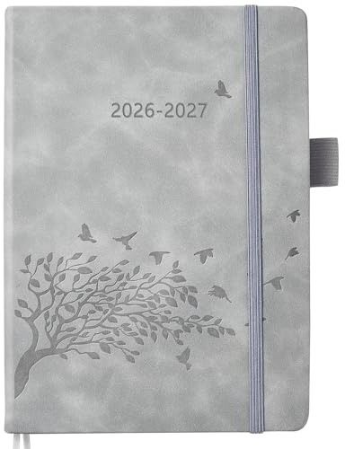 Kalender 2026 2027 A5-bokkalender 1 dag per sida, dagsplanerare med månadsöversikt, anteckningar, kontakt, pennhållare och PU-läder hardcover, perfekt som skolkalender 2026/27 och terminkalender
