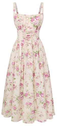 SCARLET DARKNESS Robe d'été pour femme - Robe d'été décontractée à motif floral - Sans manches - Bretelles spaghetti - Robe corset victorienne pour femme