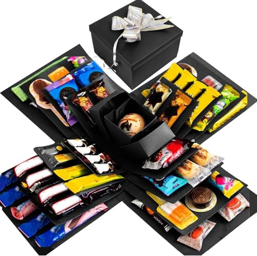 5-Layer Creative Explosion Gift Box, Large Gray DIY Surprise Scrapbook Photo Album Kit with Pull Bows, Exploding Present Box for Birthday, Valentine's Day, Anniversary