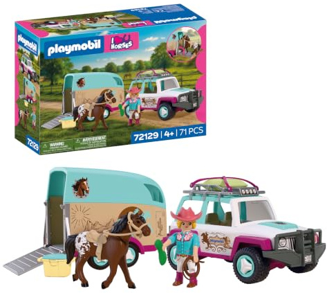 Playmobil | I Love Horses | Off-Road Vehicle with Horse Trailer | Transport set with rider, horse, accessories and movable ramp | For children aged 4 and up | 72129