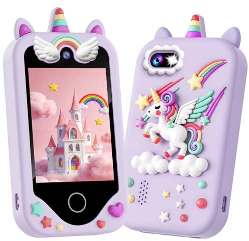 Smartphone pour enfants pour filles, téléphone enfant jouet avec écran tactile, cadeau d'anniversaire de Noël pour enfants de 3 à 8 ans, double caméras, apprentissage, lecteur de musique, jeux, violet