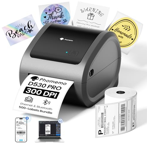 Phomemo Ethernet Shipping Label Printer, 300dpi Printer with 500 4x6 Labels