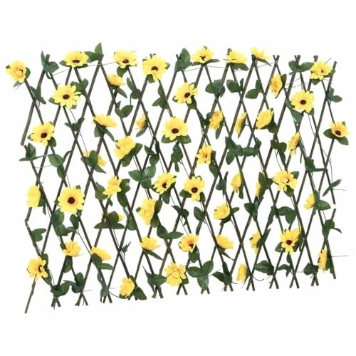 Treillis de lierre artificiel extensible 5 pcs jaune 180x60 cm en PVC et bois, panneaux de clôture pour jardin, écran d’intimité extérieur modulable pour terrasse et balcon