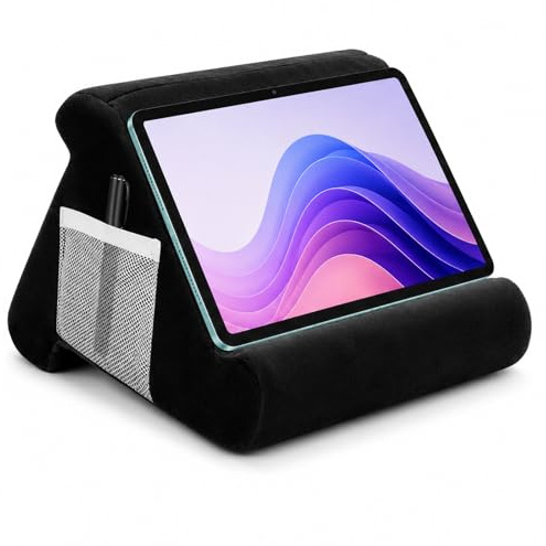Tablet Halter Kissen, Dreieck Tablet Kissenständer Mit Tasche, Mini-Computer-Halter, Lesekissen Ständer, Buchablage, Laptop-Kissenhalter für iPad-Telefonhalter, E-Reader, Smartphones, Schwarz