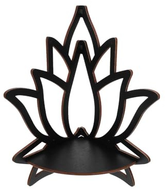 Lurrose Estante Flotante para Pared de Madera Negra Diseño de Loto Tallado, Soporte para Velas y Decoración de Esquina Elegante y Funcional para Baño o Dormitorio