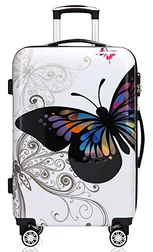 MONZANA® Reisekoffer Hartschalenkoffer Butterfly Hartschale Trolley Koffer | ABS-Kunststoff | PC beschichtet | Alu Teleskopgriff | gummierte Zwillingsrollen | Größe XL