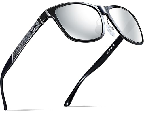 ATTCL Retro polariserande solglasögon för bilkörning för män Man Al-Mg med superlätt metallram 8587-Black-Silver