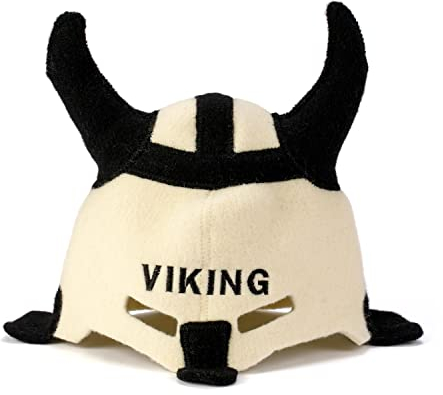 Natural Textile Saunahut 'Sauna Viking' White - 100% organische Wollfilzmützen - Schützen Sie Ihren Kopf vor Hitze - Englische Sauna E-Book Handbuch inklusiv - mit Stickerei