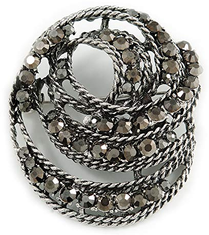 Broche ovale en hématite d'inspiration vintage en argent vieilli – 50 mm de long, taille unique, Pas de type de métal, diamante