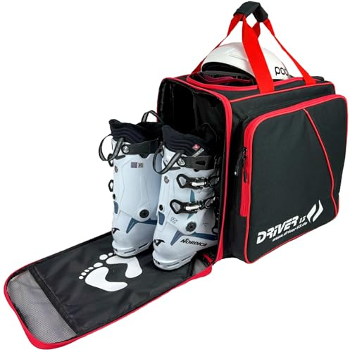 Driver13 zaino porta scarponi da sci con scomparto casco, bootbag per scarponi da sci e boots snowboard, dimensioni 40 x 28 x 44 cm, nero/rosso