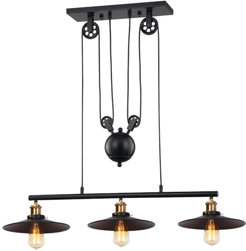 PETITES ECREVISSES Pendelleuchte Retro Hängelampe Industrial mit Riemenscheibe Vintage Style Deckenleuchte E27 Metall Hängeleuchte Ø26cm für Kitchen Island Esszimmer