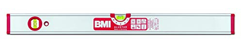 BMI Alu-Profil Wasserwaage ALUSTAR mit Magnet (120 cm lang, kantenlose Horizontal-Libelle mit Lupen-Effekt, hohe Messgenauigkeit 0,5 mm/m, mit Gummiendkappen) 694120EM