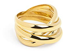 SINGULARU - Anillo Double Cross- Anillo de Latón con Acabado Baño de Oro de 18 Kt. - Joyas para Mujer - Hecho en España - Varios Acabados y Tallas