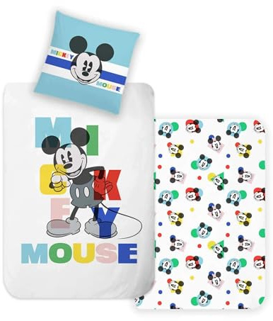 Disney Home Topolino, set di biancheria da letto double-face, 135 x 200 cm, federa 80 x 80 cm, super morbida, 100% cotone, 2 pezzi, biancheria da letto Topolino, morbida e piacevole sulla pelle