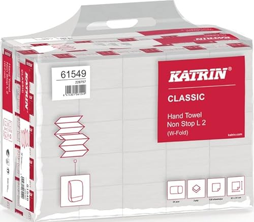 3000 Katrin Falthandtücher / Handtuchpapier Classic Non-Stop L2, Blattmaß: 24 x 32 cm, Interfalz/Interfold, Verpackungseinheit: 25x120=3000 Tücher im praktischen Handy Pack #, weiß
