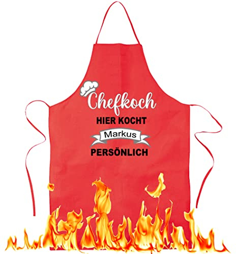 Lustig bedruckte personalisierte Schürze |Chefkoch PERSÖNLICH |Grill, BBQ | Küchenchef, Koch | Kochschürze, Latzschürze, Küchenschürze Grillschürze, Partyschürze | Geschnek, Geburtstag, Schurz… (Rot)