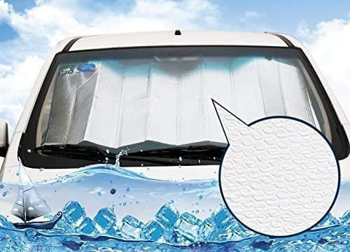 Pare-soleil de voiture avant pliable pour pare-brise avant universel avec 2 ventouses et 2 sangles (130 x 60 cm)