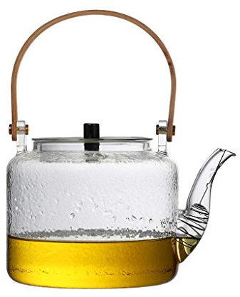 Teiera premium Teiera di vetro resistente al calore resistente all'esplosione-resistente alla teiera bollita kung fu tea pentola bollita acqua speciale maniglia di bambù a fascio, 900 ml / 30.4oz aman