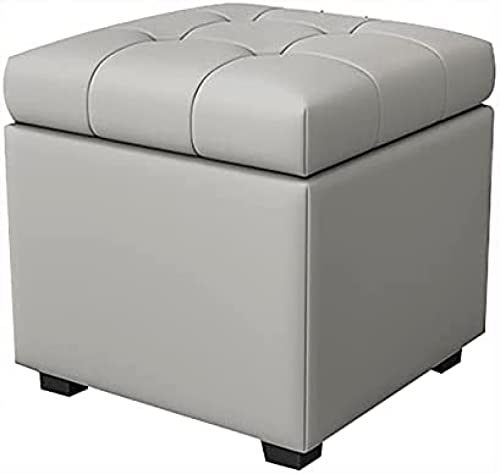CJGKDJS Ottomane Mit Aufbewahrung, Fußstütze Aus Leder, Premium-Fußhocker Mit Stauraum, Moderner Aufbewahrungshocker, Grau, 40 X 40 X 42 cm