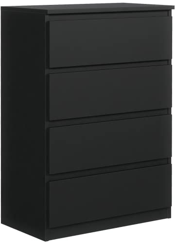 meble masztalerz Kommode 70, 4 Schublade, Schwarz | Kommodenschrank 70x102x39 cm, Moderne Schubladenschrank, Sideboard für Wohnzimmer, Flur & Schlafzimmer